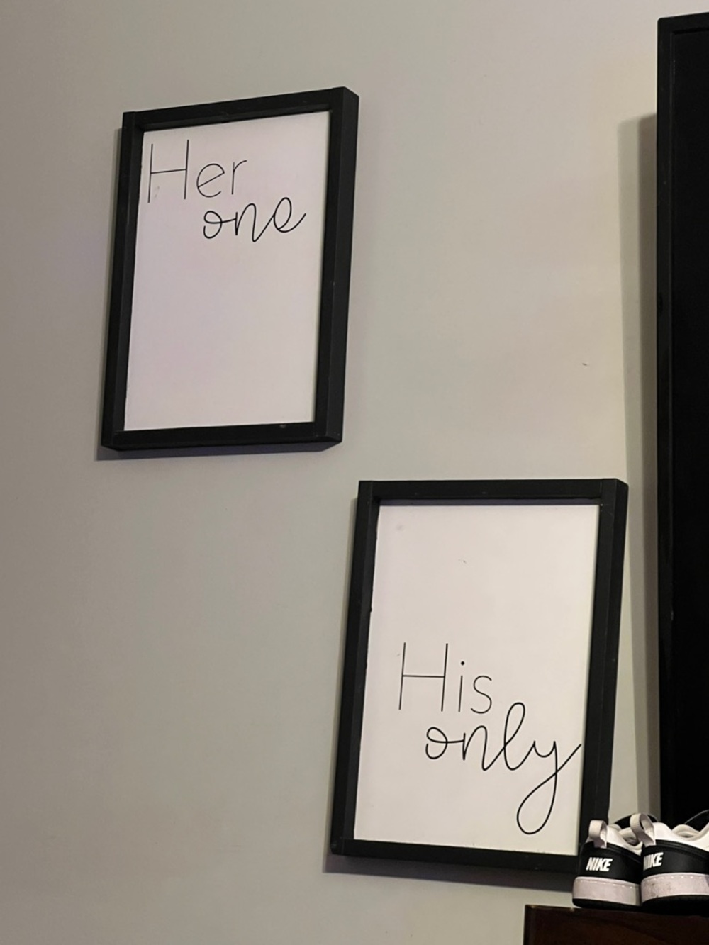 Black Framed "Her One" and "His Only" Wall Art Set - Black & White